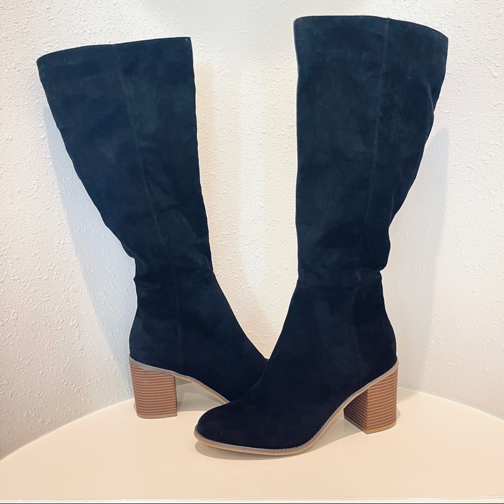 American Eagle Block Heel Knee Black Vegan Boots Size 10 NWT